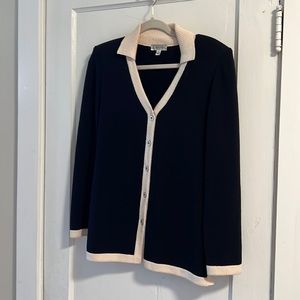 St John Sport Santana Black Cream Textured Knit Jacket Cardigan Small